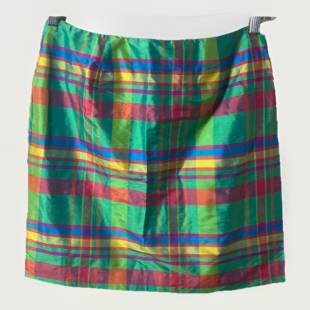 Lauren‎ Ralph Lauren 100% Silk Y2K Lined Colorful Rainbow  Plaid Barbados Sz 12P